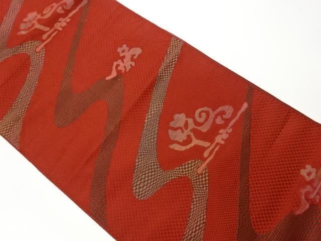 リサイクル　流水に抽象模様織出し名古屋帯